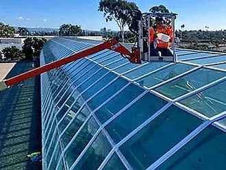 Commercial window glazing project on college skylights in Orange County, CA
