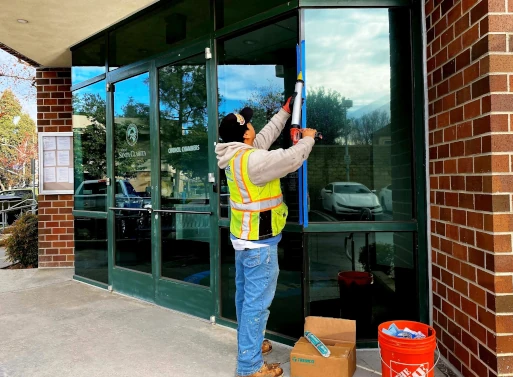 This window glazing and caulking project was done by Angelus Waterproofing at Santa Clarita City Hall at Valencia, CA