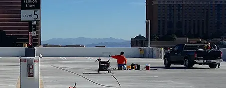 Angelus commercial waterproofing contractor worker at Fashion Mall, Las Vegas, Nevada